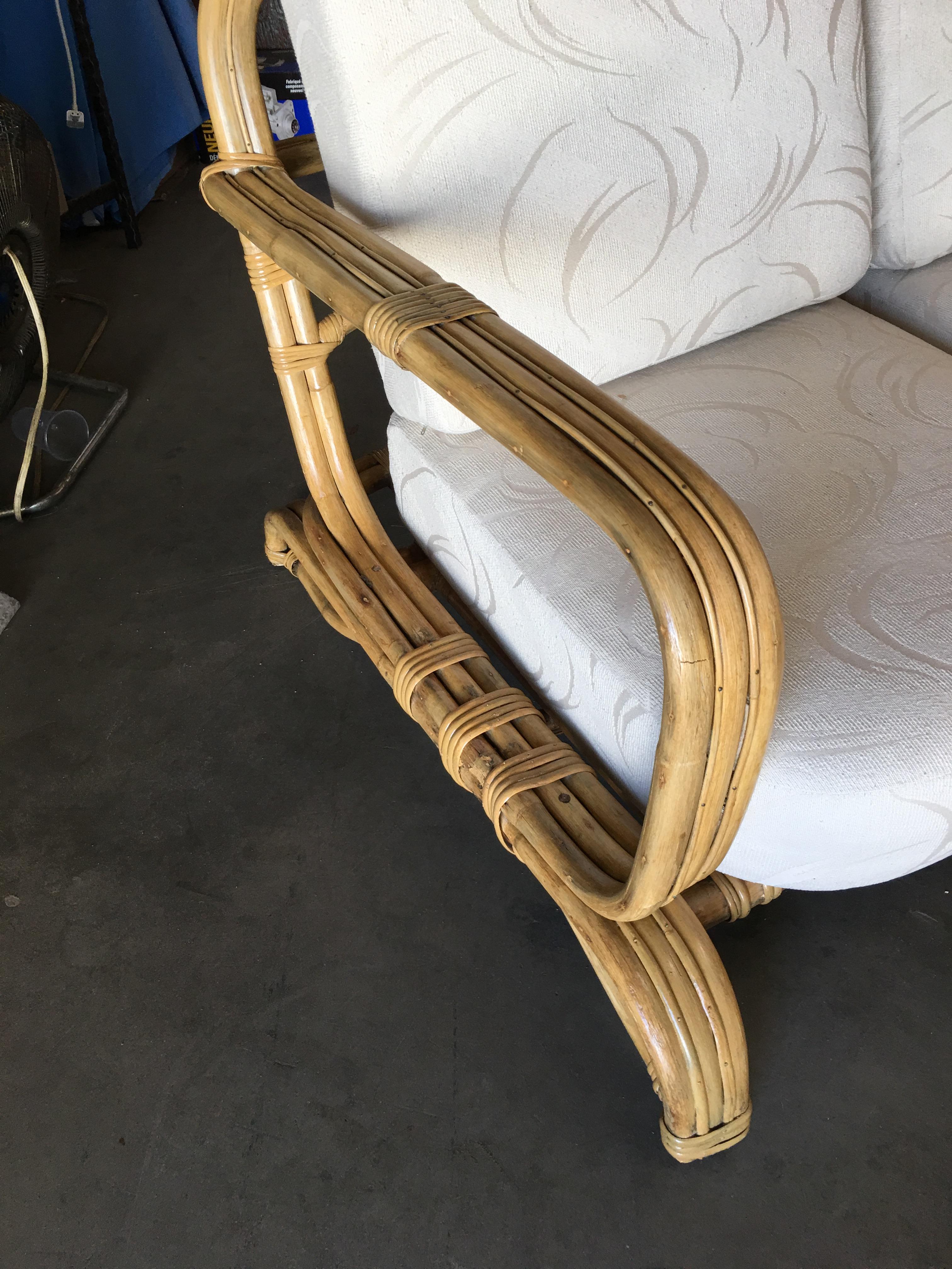 Mid-Century Modern Restored Paul Frankl Original Wrap around 3-Seat Sofa with 3-Pole Rattan Design