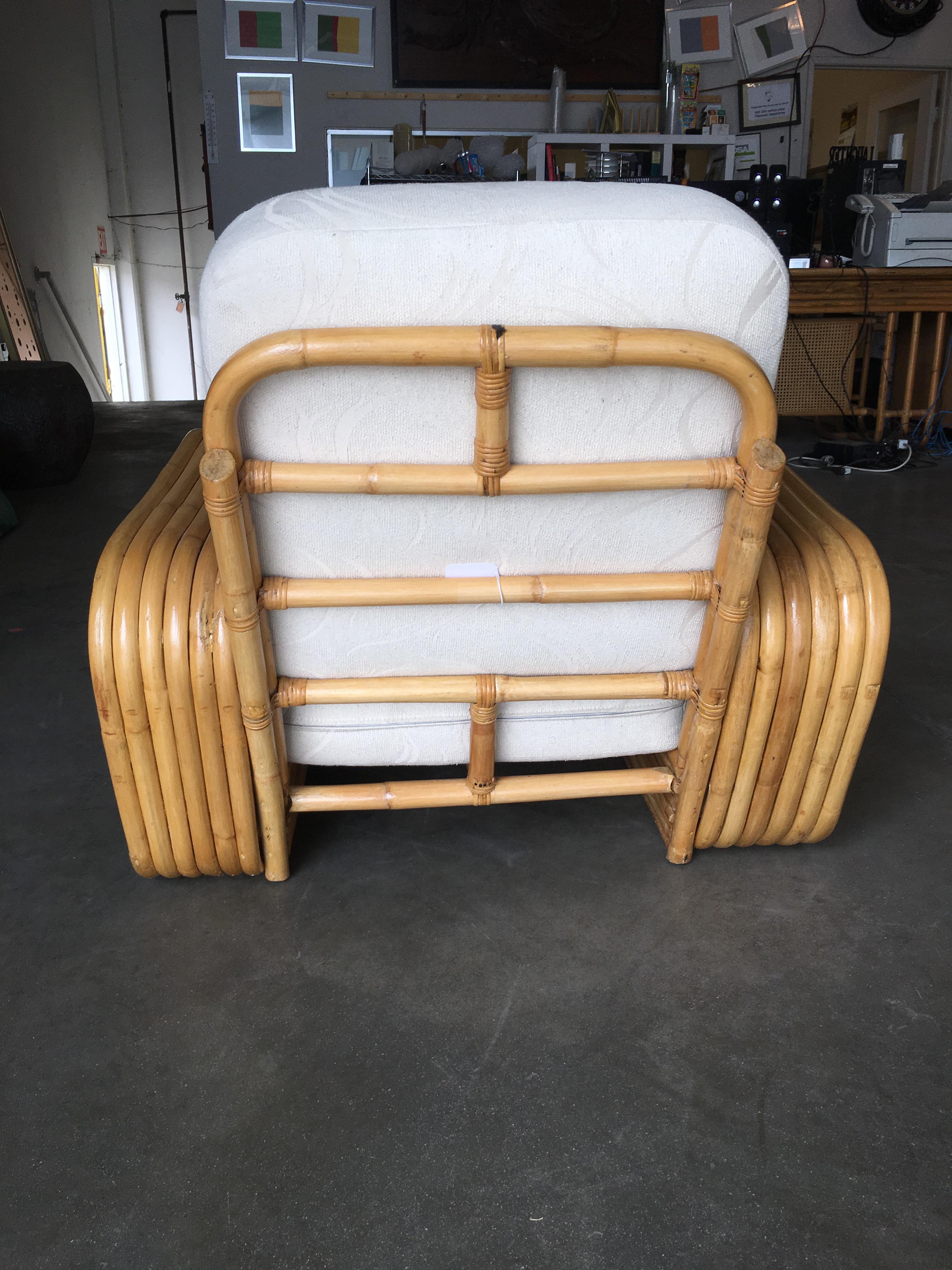 Restored Paul Frankl Six-Strand Rattan Sofa and Lounge Chair Set For Sale 1