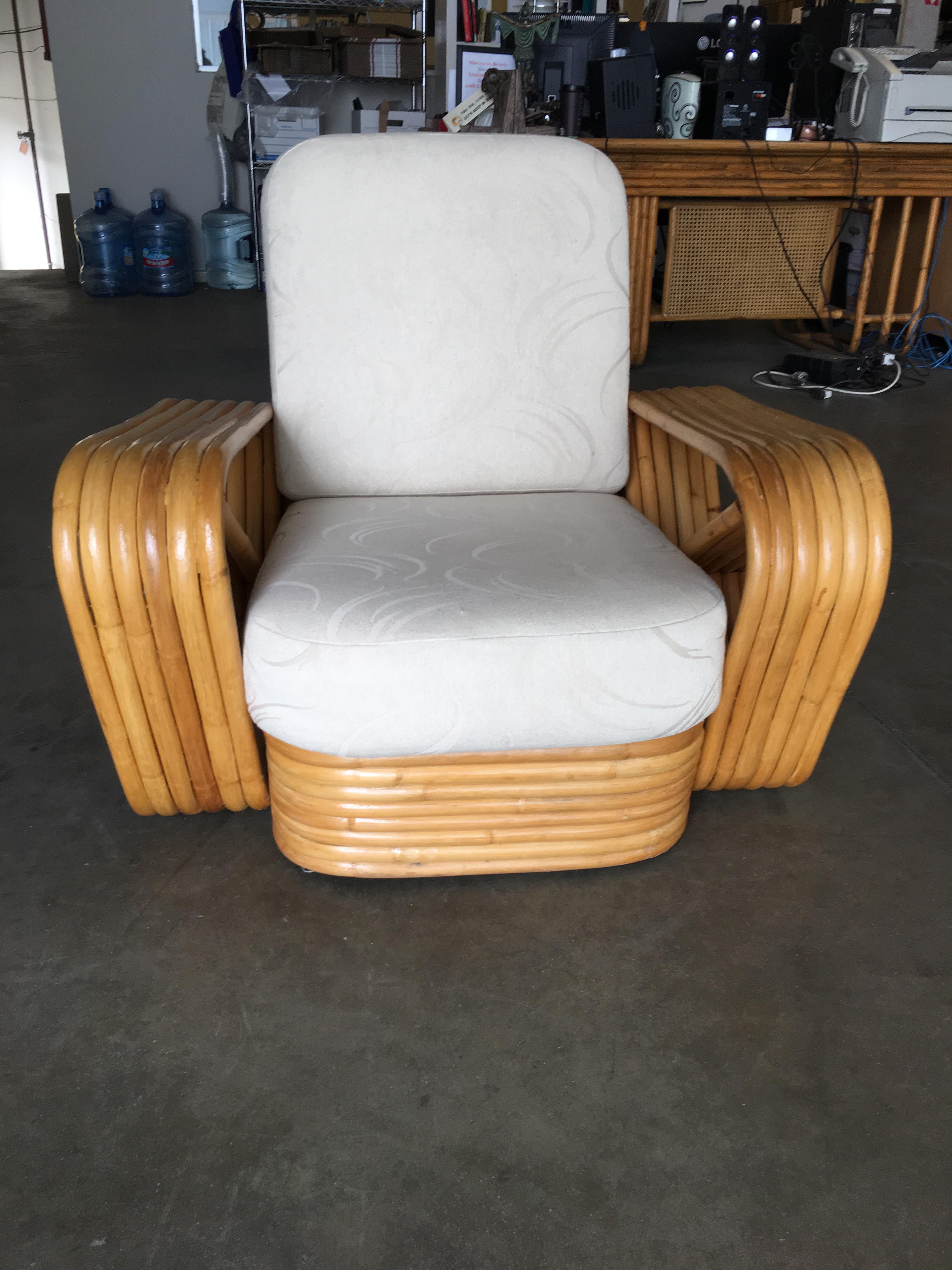 Restauriertes sechssträngiges Rattan-Sofa und Loungesessel-Set von Paul Frankl im Zustand „Hervorragend“ im Angebot in Van Nuys, CA