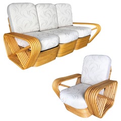 Restored Paul Frankl Six-Strand Rattan Sofa and Lounge Chair Set