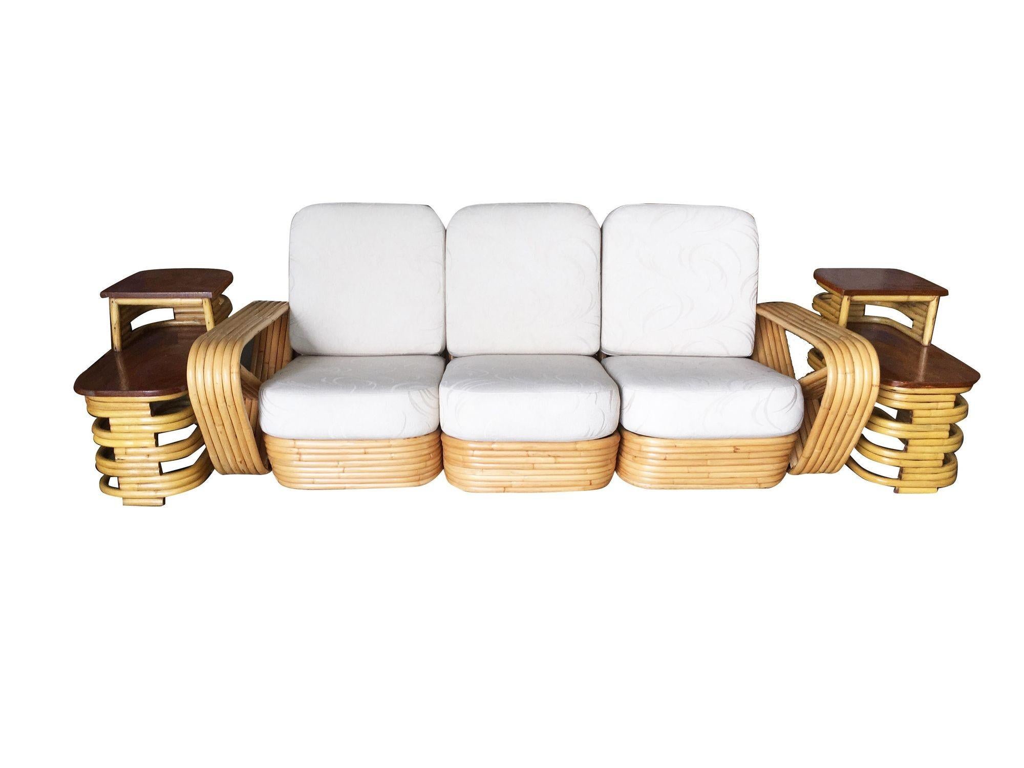  Restored Paul Frankl Six-Strand Sectional Sofa Living-Room Set with Side Tables For Sale 4