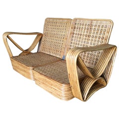 Restored Paul Frankl Six-Strand Wicker Sofa Rattan Living-Room Set with Cushions