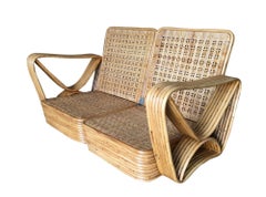 Restored Paul Frankl Six-Strand Wicker Sofa Rattan Living-Room Set with Cushions
