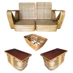 Restored Paul Frankl Six-Strand Wicker Sofa Rattan Living-Room Set with Cushions