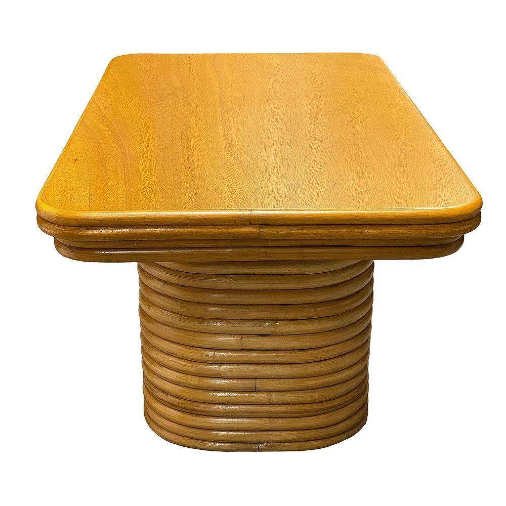 Mesa de centro de ratán apilada restaurada de mediados de siglo con tablero de caoba en Excelente estado para la venta en Van Nuys, CA