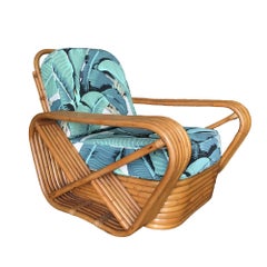 Restored Paul Frankl Style Pretzel Rattan Lounge Chair, Beverly Palms Cushions