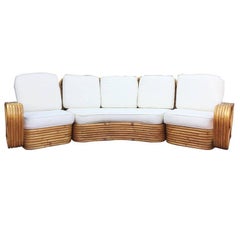 Restored Six-Strand Rattan Five-Seat Curved Sectional Sofa
