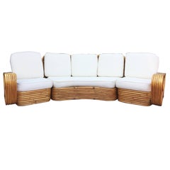 Restored Paul Frankl Style Six Strand Rattan Five-Seat Curved Sectional Sofa
