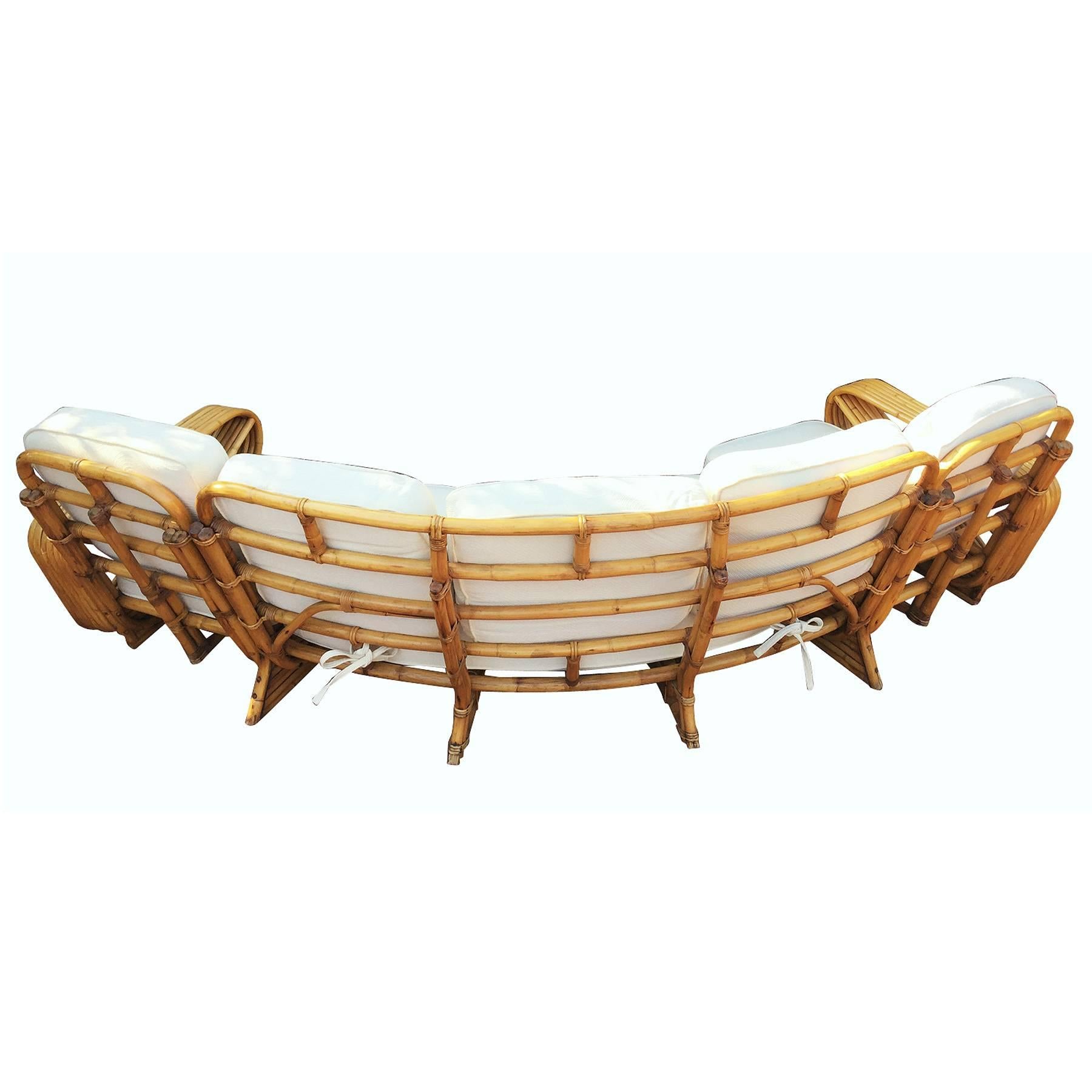 Restored Paul Frankl Style Six Strand Rattan Five-Seat Curved Sectional Sofa 2