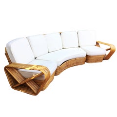 Restored Paul Frankl Style Six Strand Rattan Five-Seat Curved Sectional Sofa