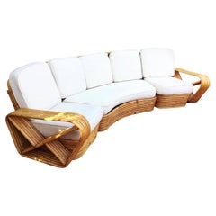 Vintage Restored Six-Strand Rattan Five-Seat Curved Sectional Sofa