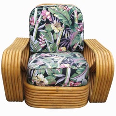 Restored Six-Strand Square Pretzel Rattan Lounge Chair Ottoman