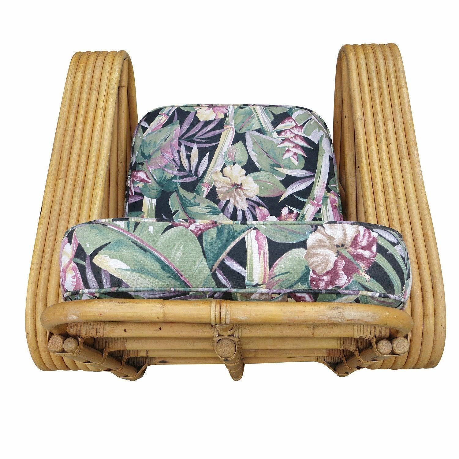 Restored Paul Frankl Style Six-Strand Square Pretzel Rattan Lounge Chair Ottoman 1