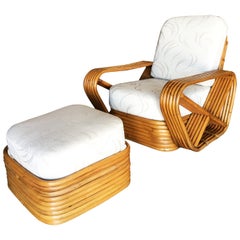 Restored Paul Frankl Style Six-Strand Square Pretzel Rattan Lounge Chair Ottoman