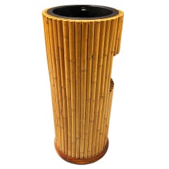 Restored Paul Frankl Style Stacked Rattan Planter Stand w/ Cubby