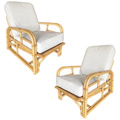 Restored Paul Lazslo Rattan Two Strand Lounge Chair, Pair