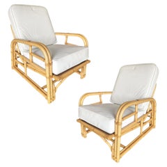 Restored Paul Lazslo Rattan Two Strand Lounge Chair, Pair