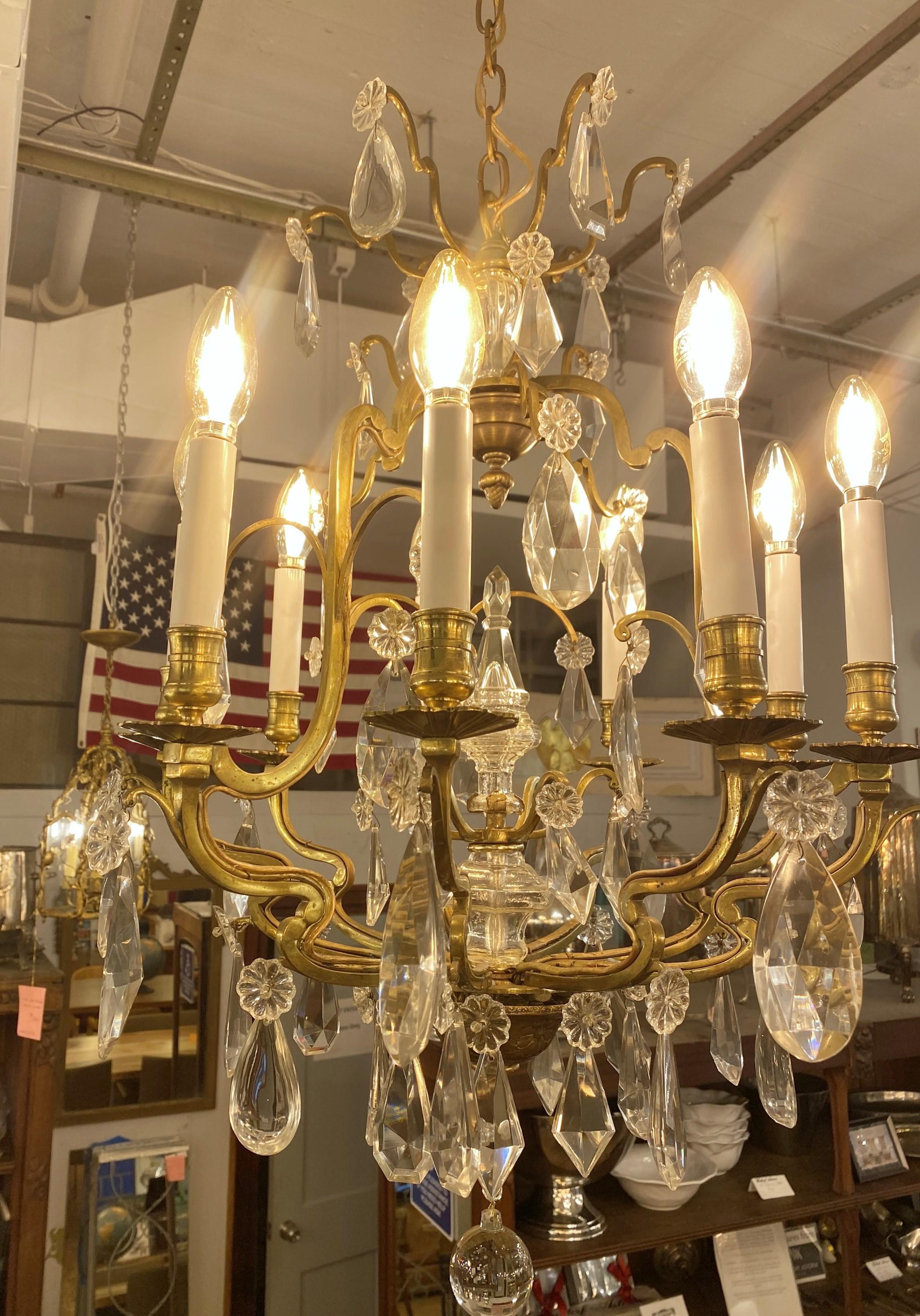 Restored 9 Light Petit French Crystal Louis XV Chandelier In Good Condition For Sale In New York, NY