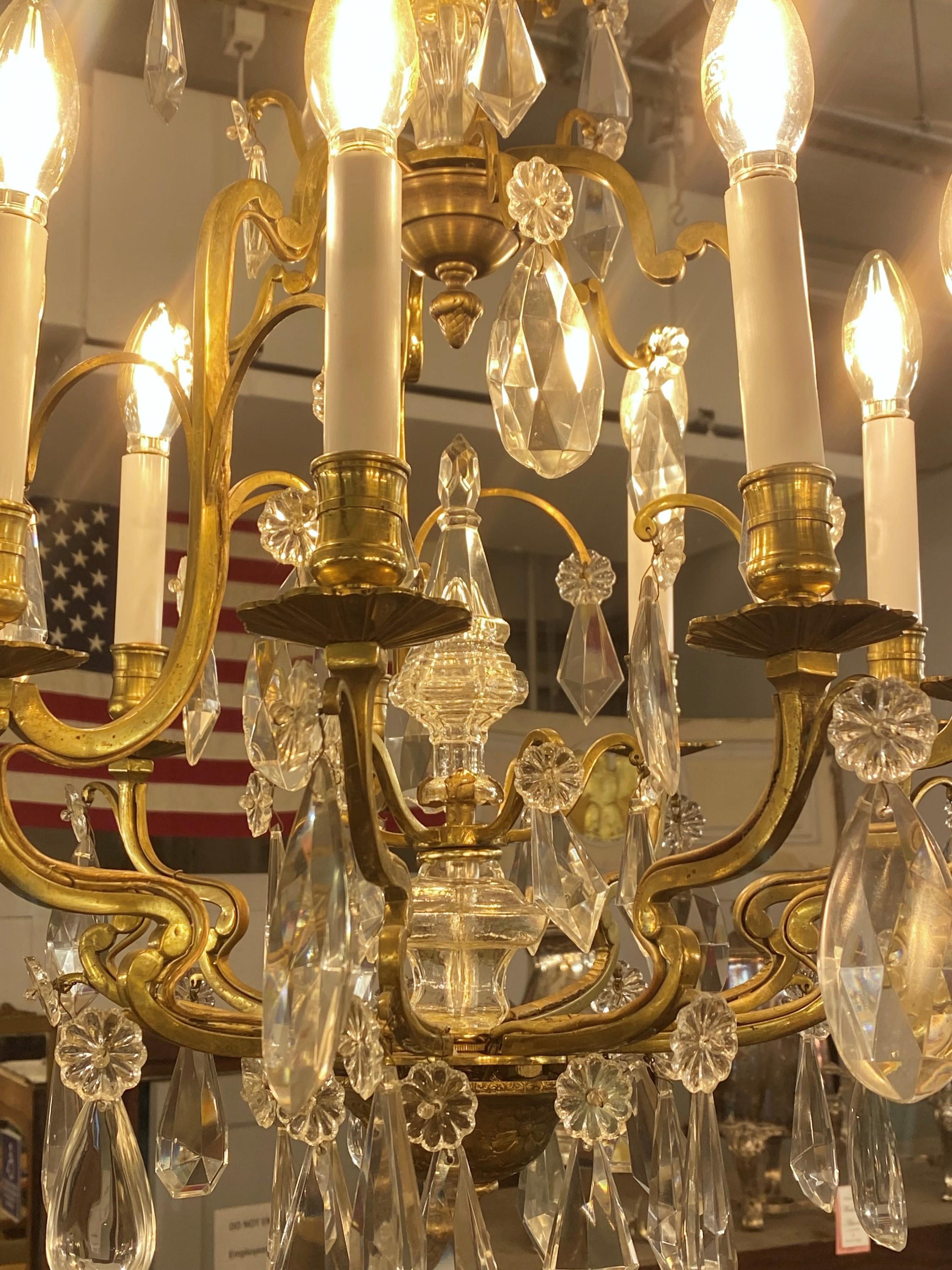 20th Century Restored 9 Light Petit French Crystal Louis XV Chandelier For Sale