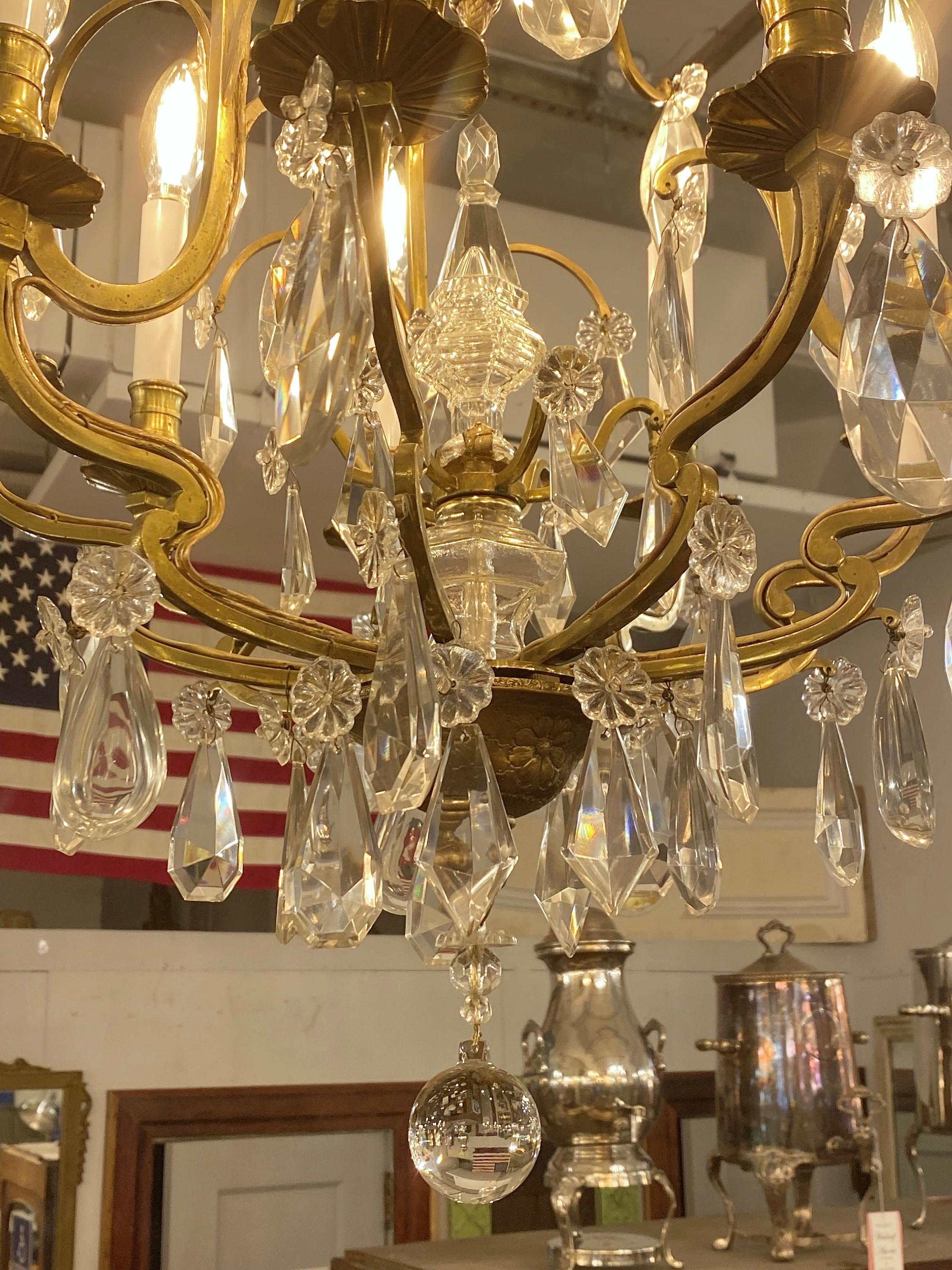 Restored 9 Light Petit French Crystal Louis XV Chandelier For Sale 1