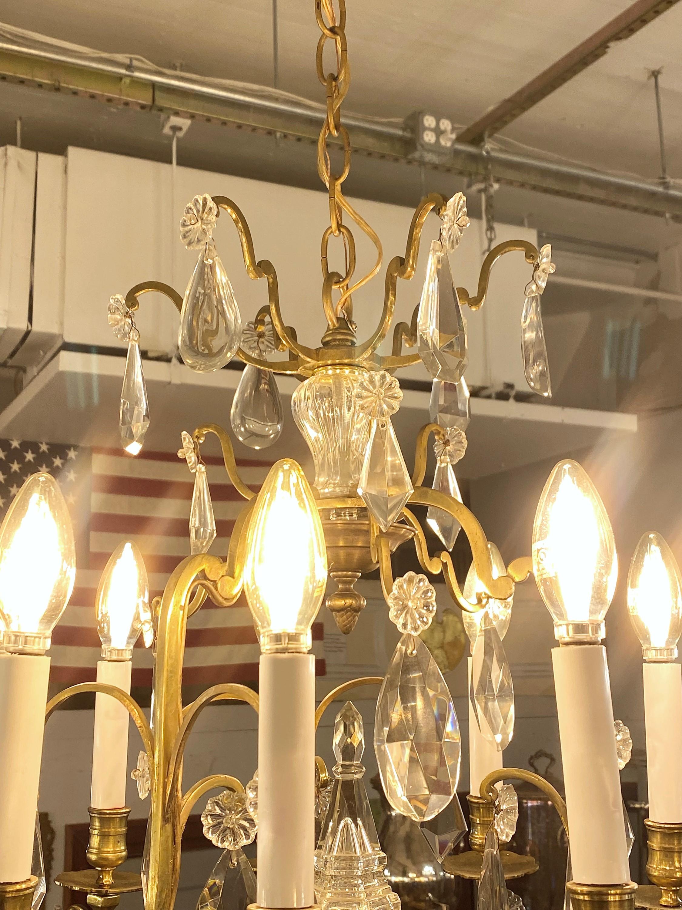 Restored 9 Light Petit French Crystal Louis XV Chandelier For Sale 3