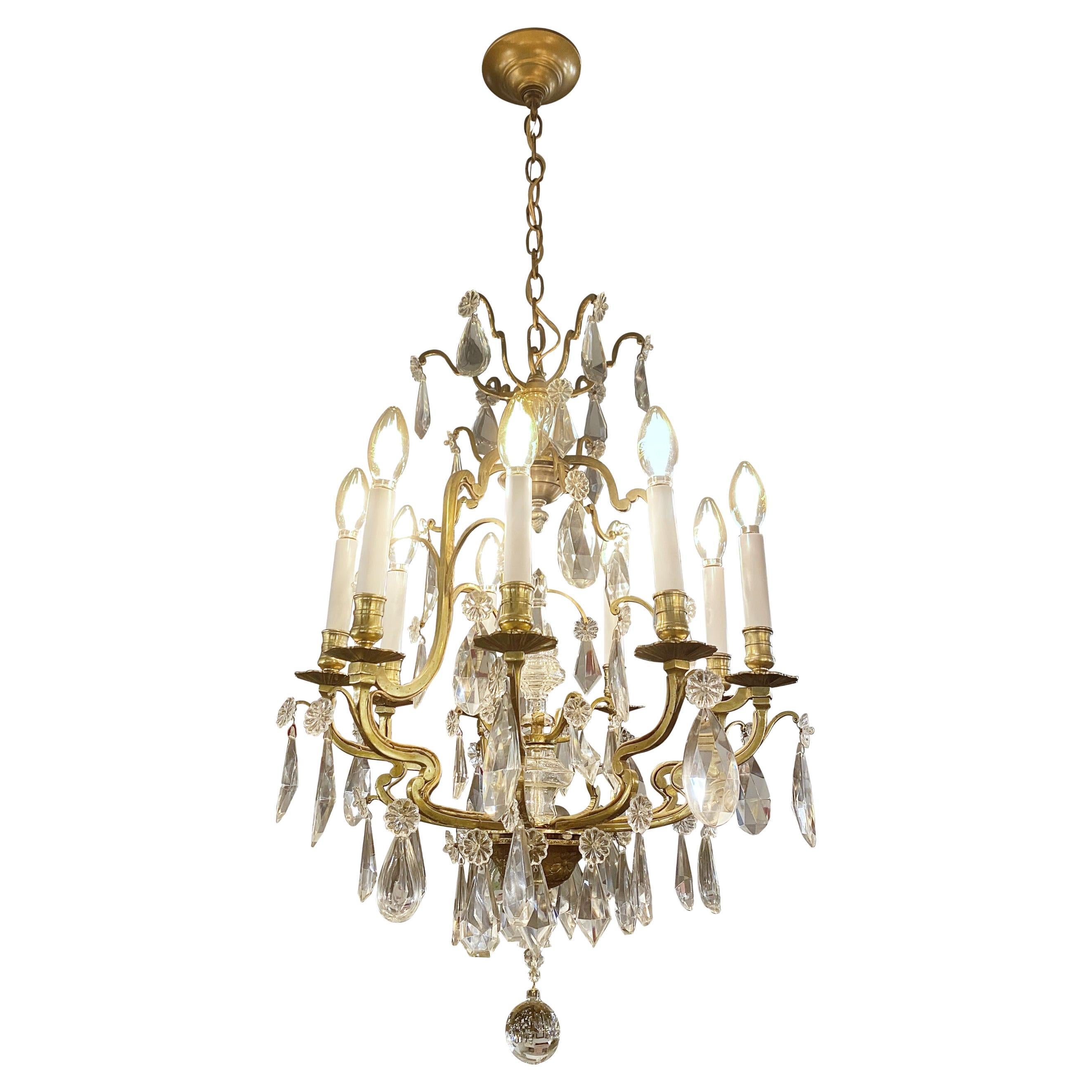 Restored 9 Light Petit French Crystal Louis XV Chandelier For Sale