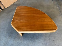 Restored "Pizza Slice" Rattan Side Table with Mahogany Top