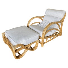 Restored Post War "1940s Transition" Rattan Lounge Chair with Ottoman