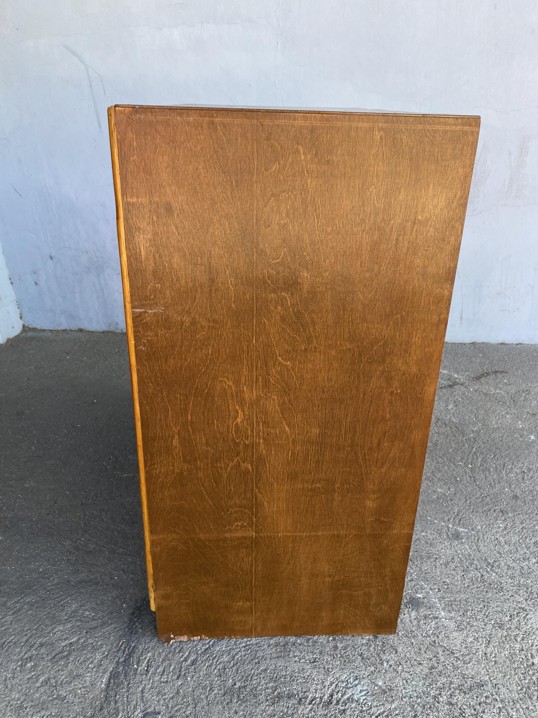 Restored Post War Mahogany Cabinet with Rattan Accents In Excellent Condition In Van Nuys, CA