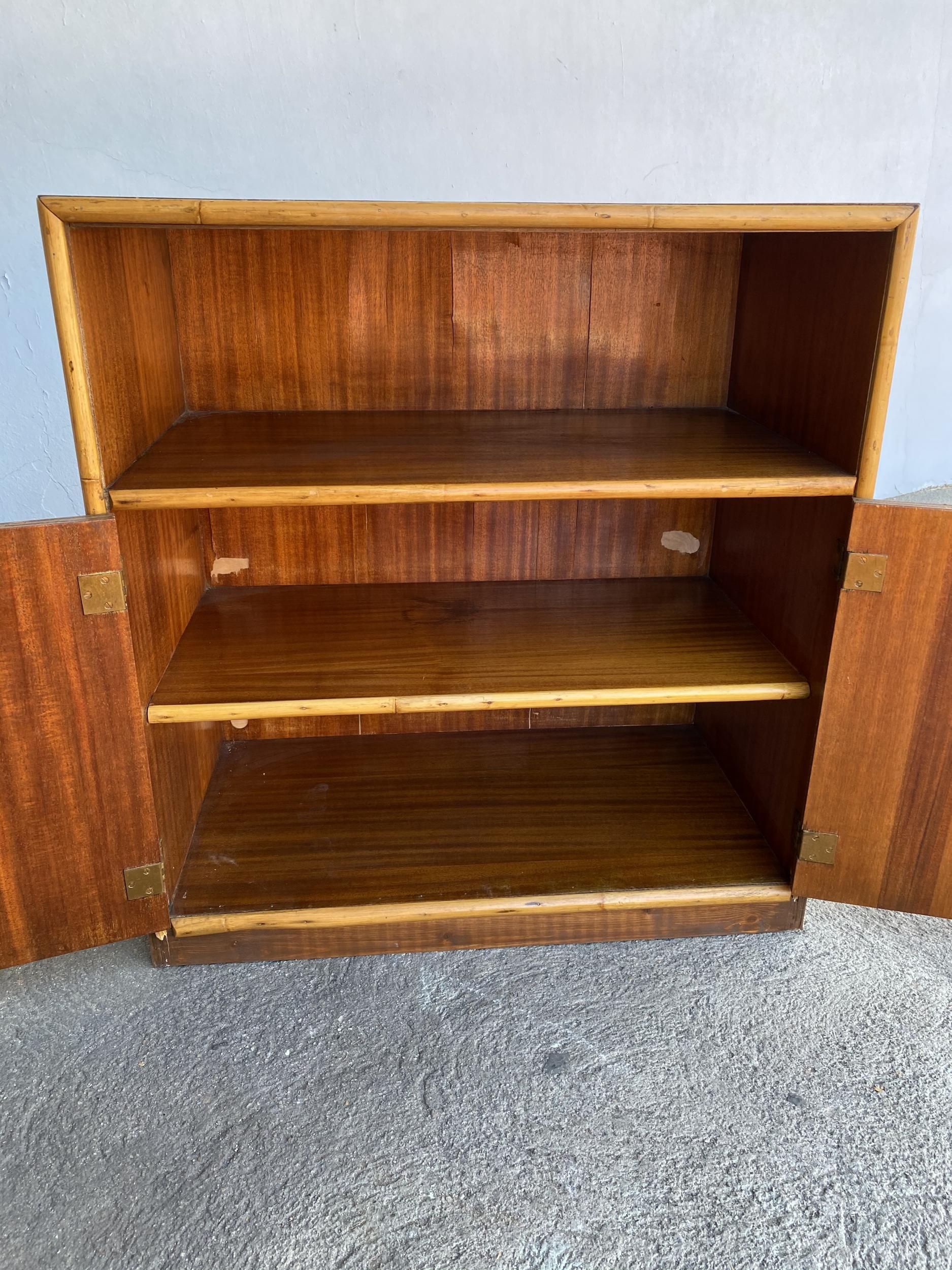 Restored Post War Mahogany Cabinet with Rattan Accents 1