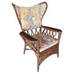 Restored "President's" Art Deco Stick Rattan Lounge Chair with Qaud Loop Arms