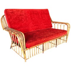 Restored "President's" Art Deco Stick Rattan Loveseat Sofa