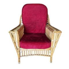 Restored "President's" Stick Reed Rattan Lounge Chair W/ Tapered Leg