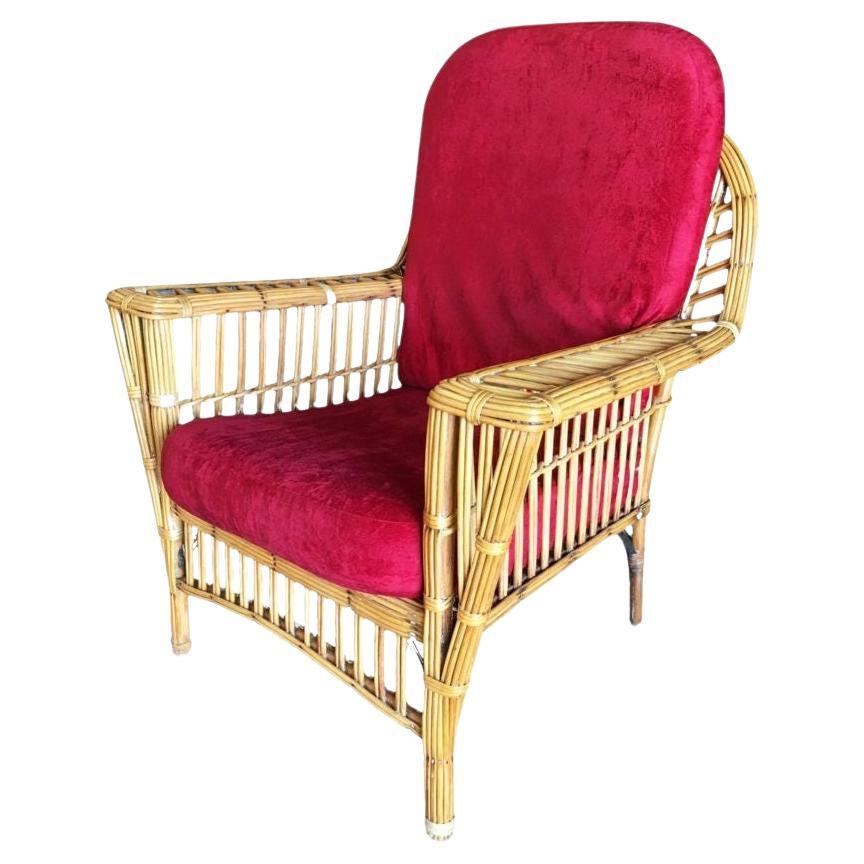 Restored "President's" Stick Reed Rattan Lounge Chair W/ Tapered Leg