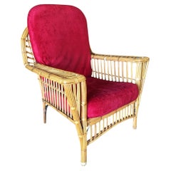 Used Restored "President's" Stick Reed Rattan Lounge Chair W/ Tapered Leg