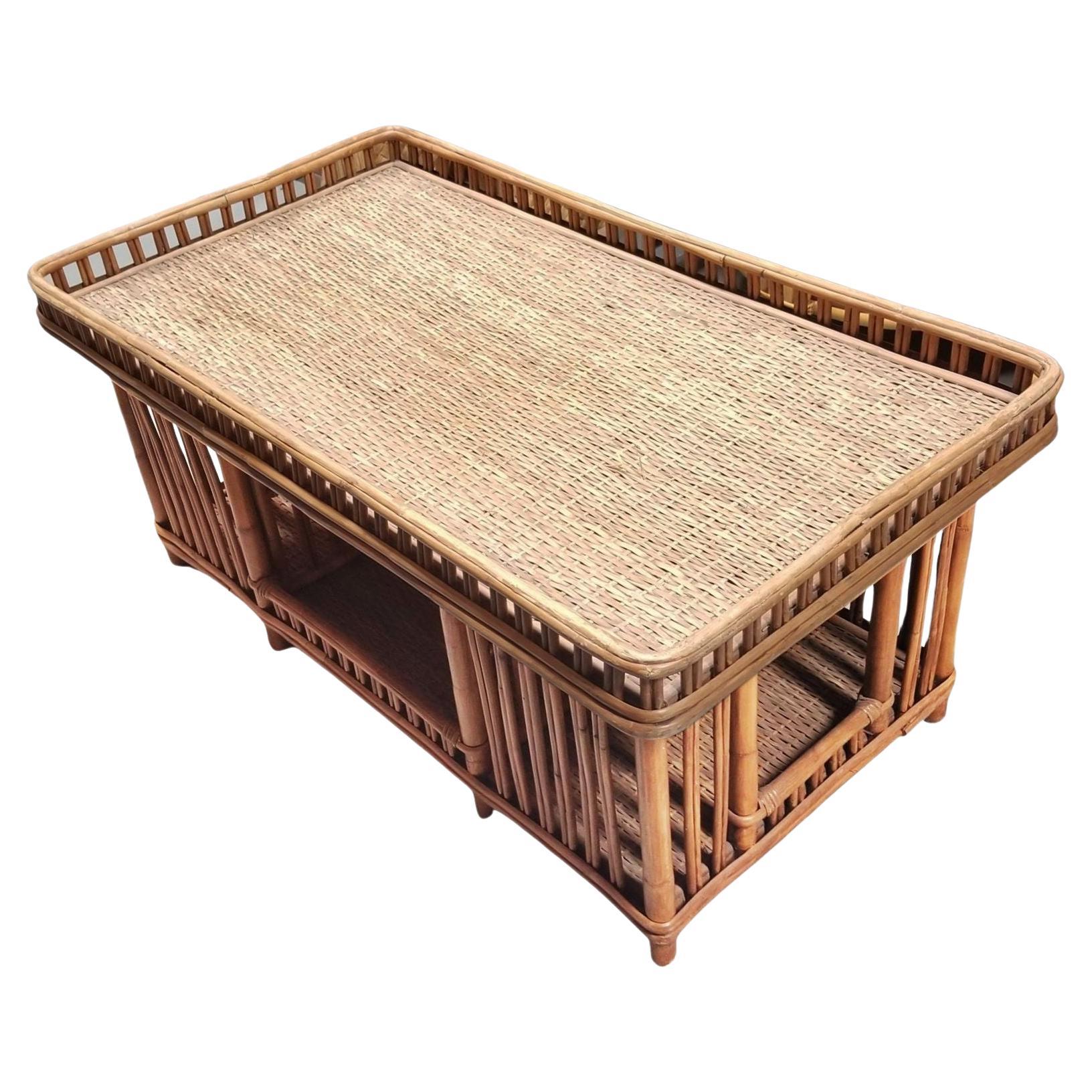 Restored Presidents Stick Reed Rattan "Nantucket" Coffee Table For Sale