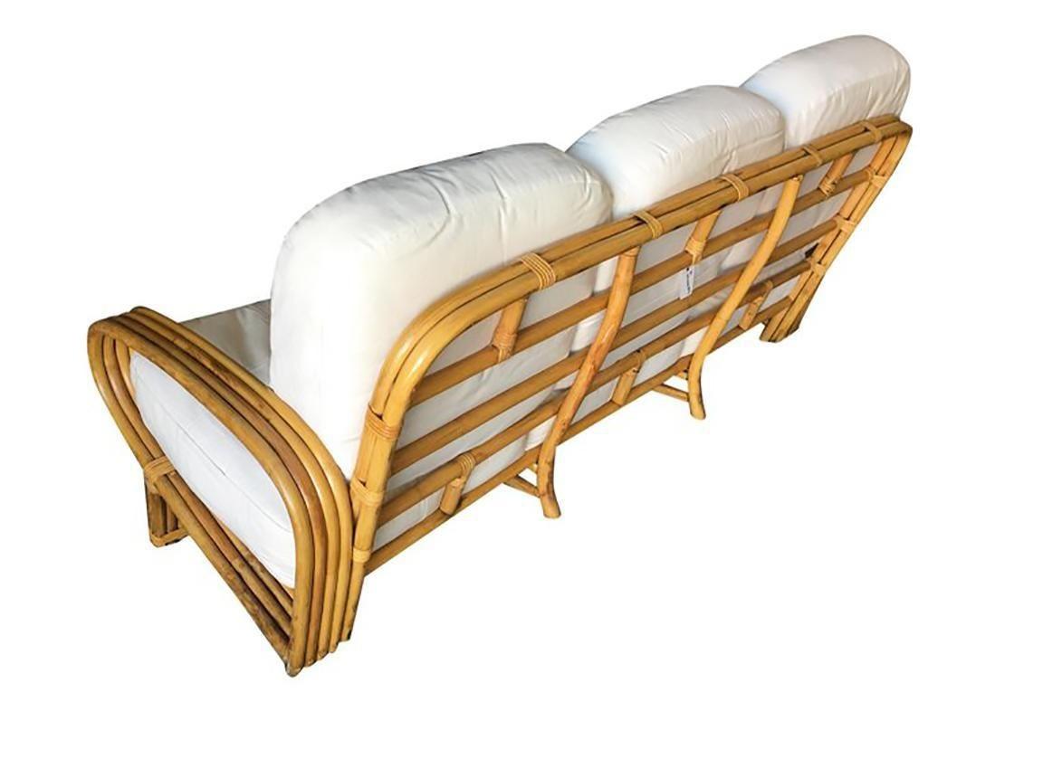 Restauriertes Quad Pole „R“ Rattan-Sofa mit 3 Sitzen (Mitte des 20. Jahrhunderts) im Angebot