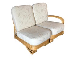 Restored Quad Strand "R" Arm 2 Seat Rattan Corner Sofa with Side Table