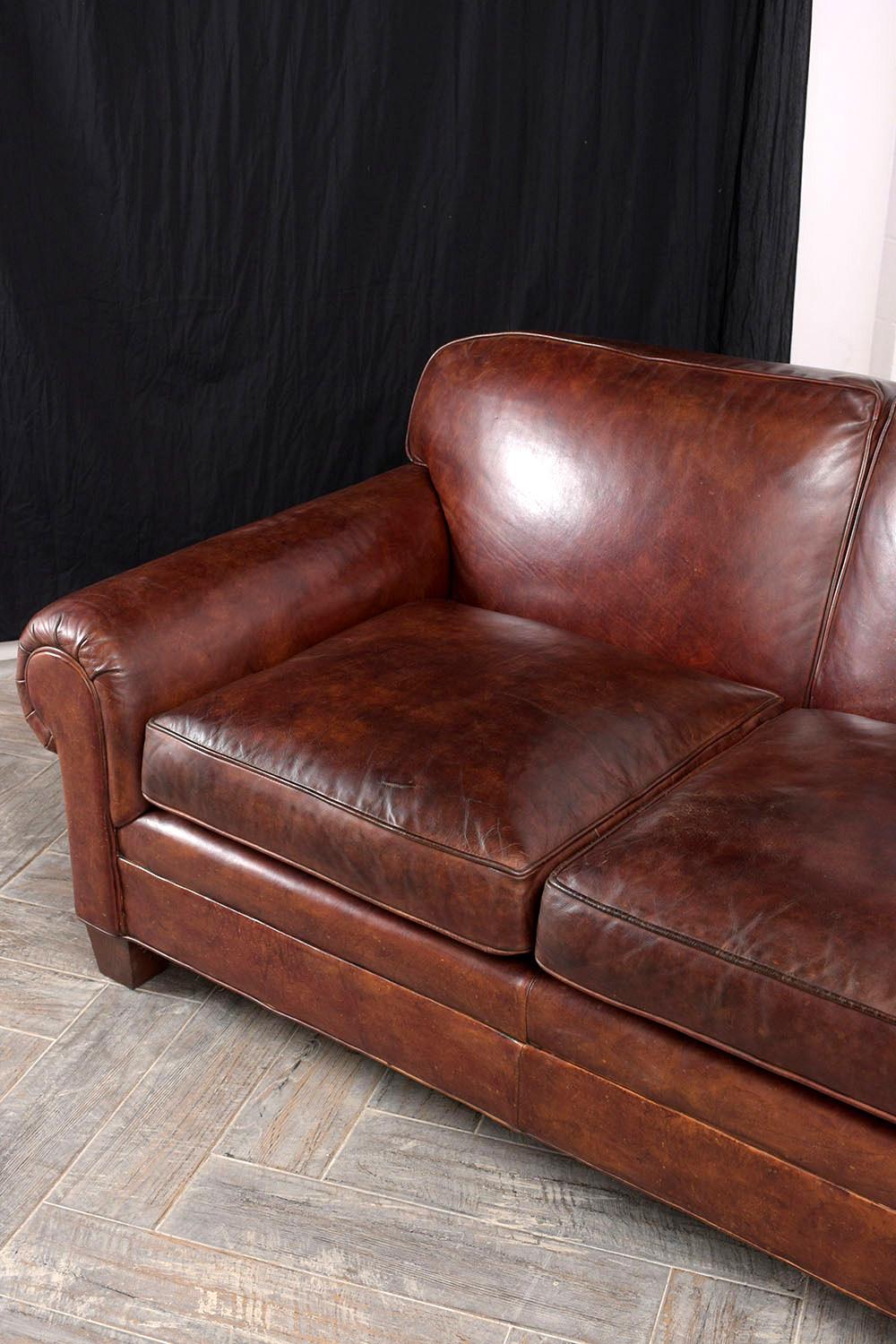 Modern Restored Ralph Lauren Leather Sofa