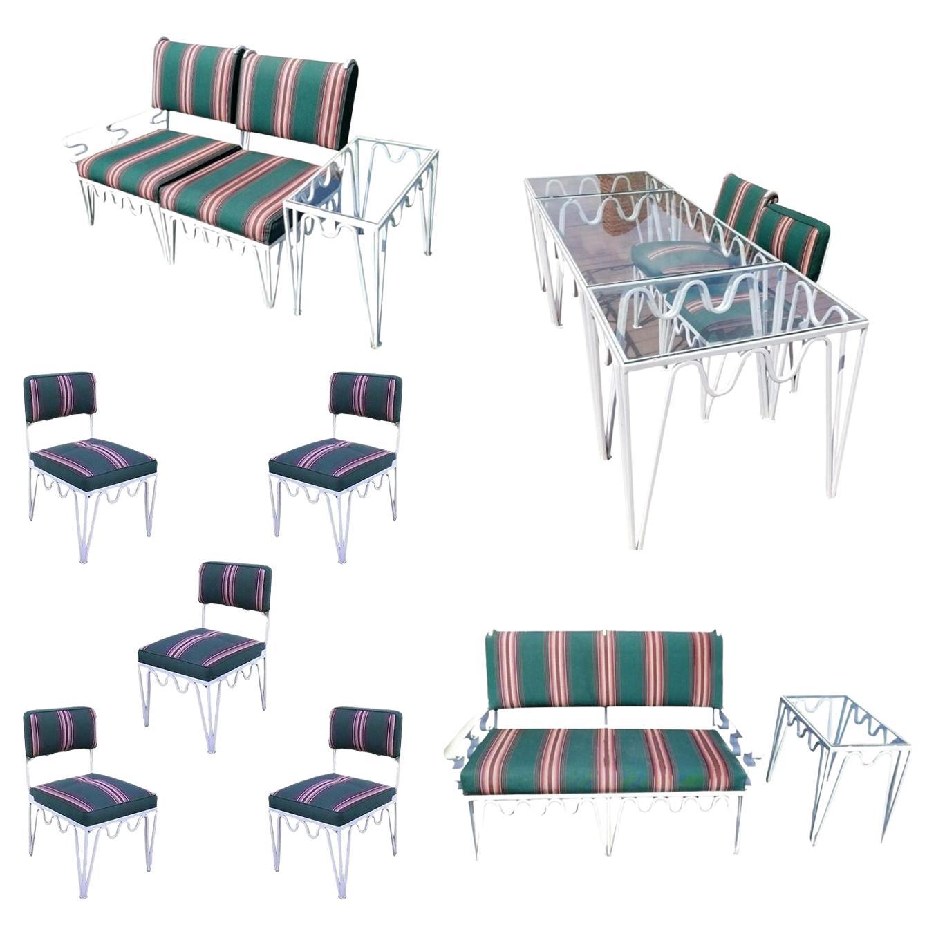 Restored Rare 14 Piece Méandre Outdoor Patio Set by Walter Lamb for Pacific Iron