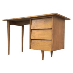 Restored Rare Early Florence Knoll Model 17 Louvered Maple Desk Signed Madison
