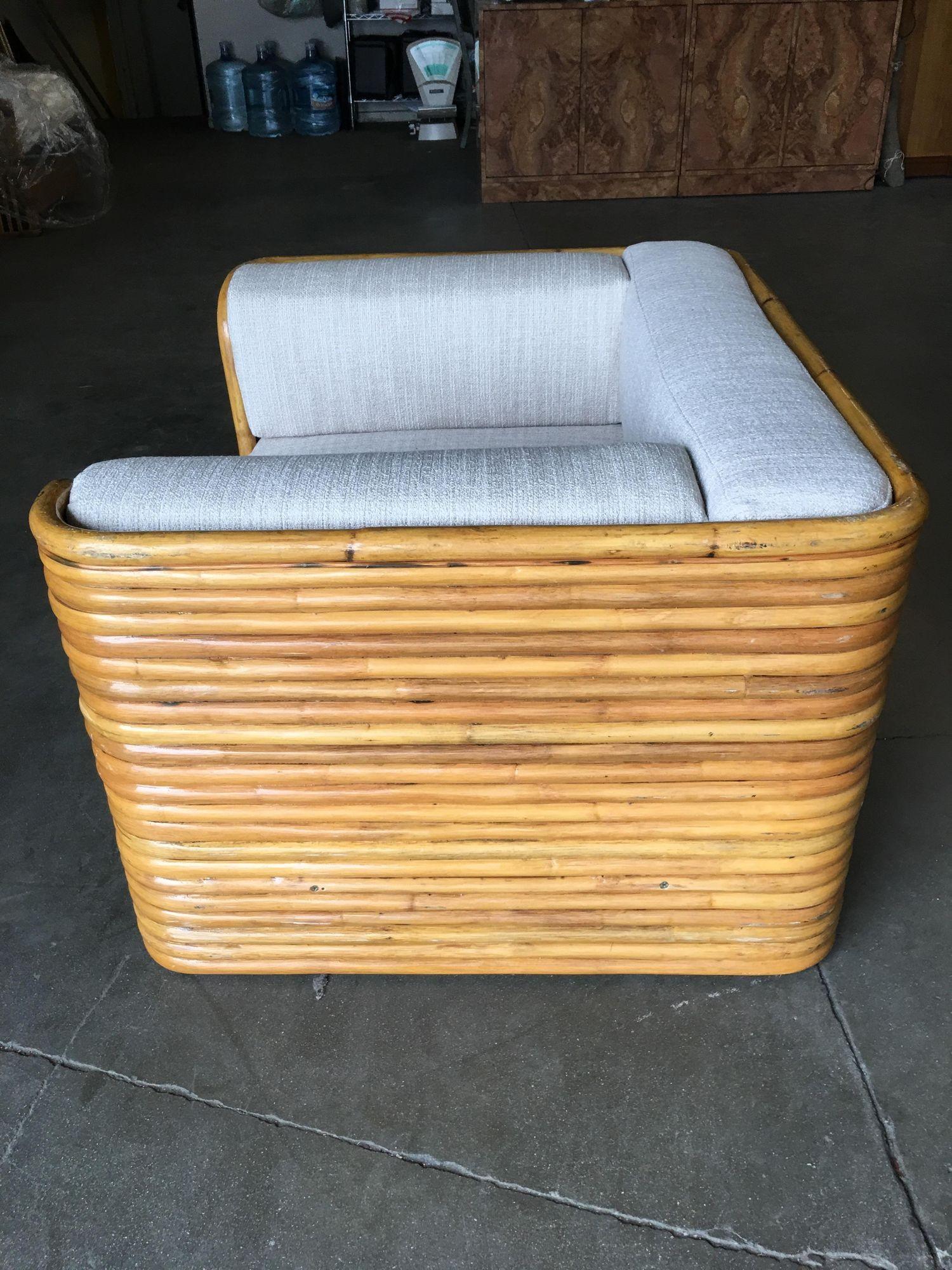 Mid-20th Century Restored Rare Full Stacked Rattan Lowboy Lounge Chair For Sale