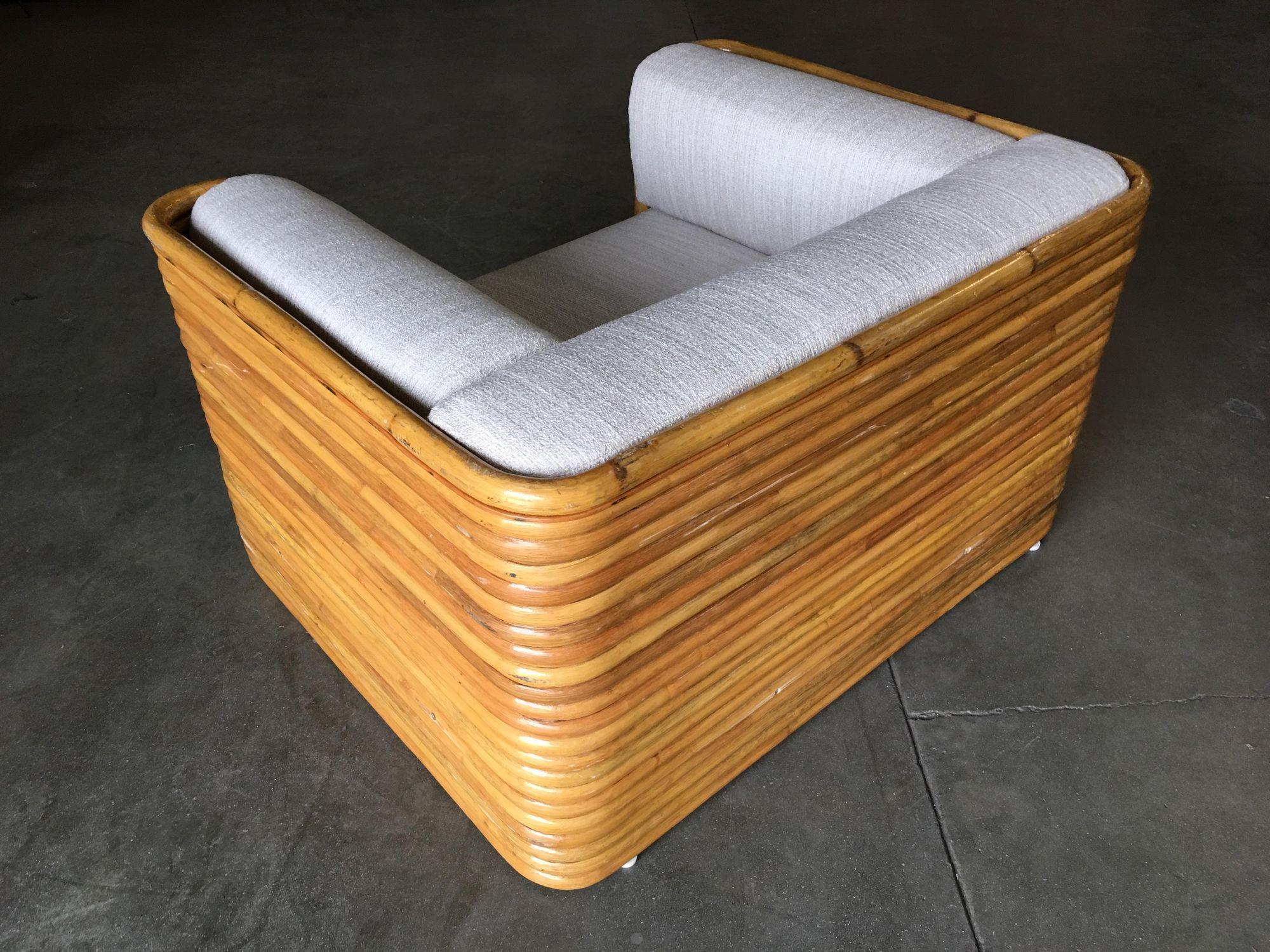 Restored Rare Full Stacked Rattan Lowboy Lounge Chair For Sale 1