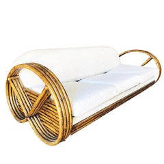 Restored rare Mid-century 4 Strand Round Pretzel Sleeper Sofa w/ Pullout Bed