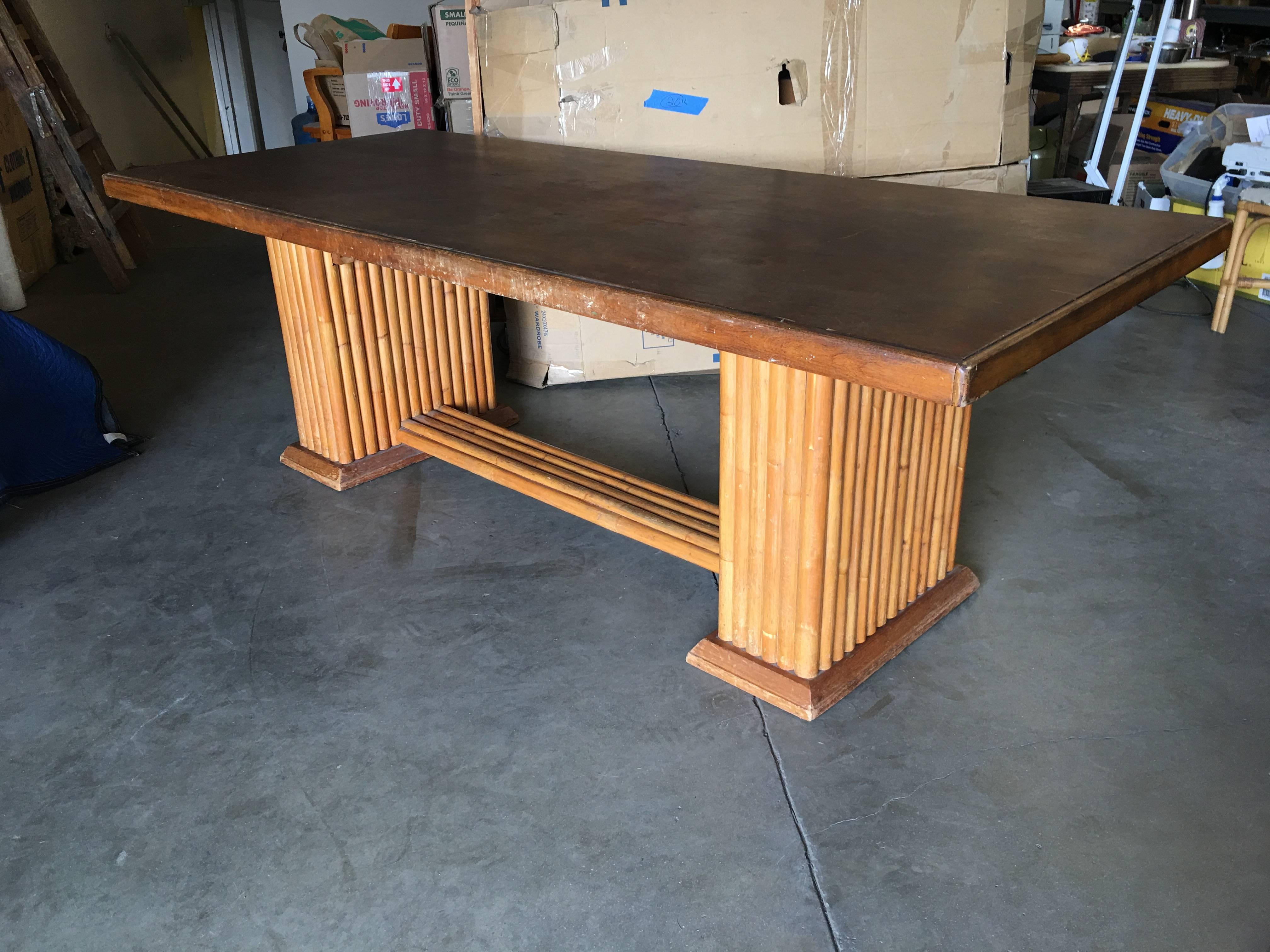 Rattan Restored Rare Paul Frankl Dining Room Table and Chairs Set