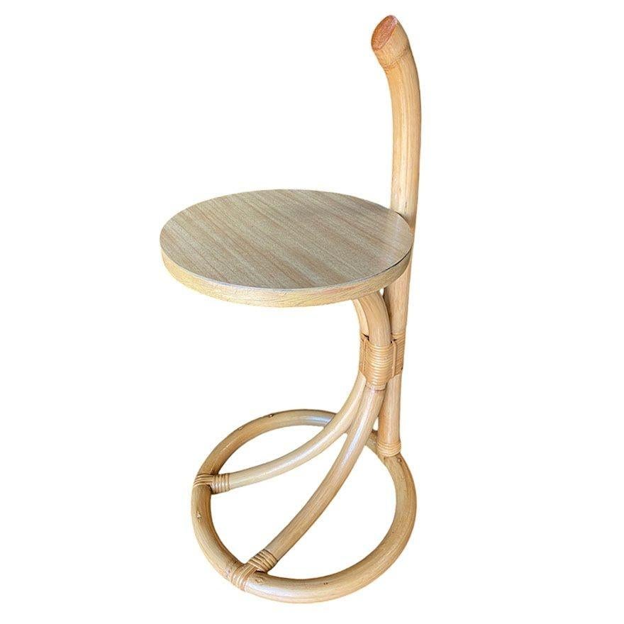 American Restored Rare Portable Rattan Side Table Drink Shelf Stand w/ Handle For Sale