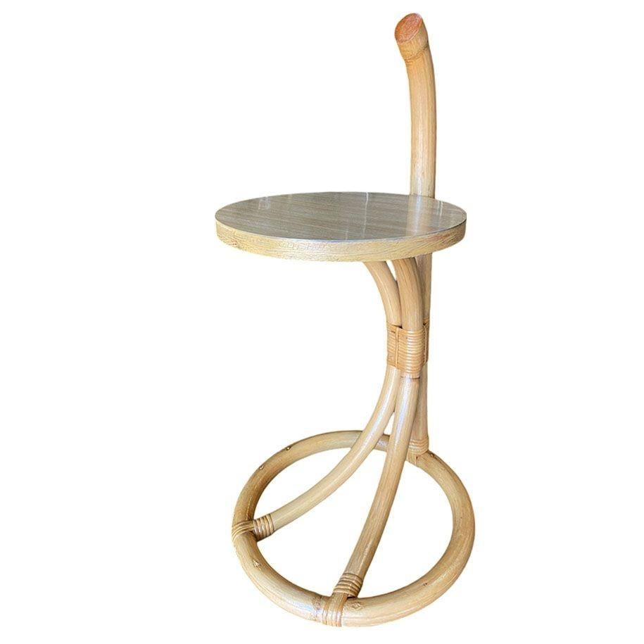 Restored Rare Portable Rattan Side Table Drink Shelf Stand w/ Handle For Sale 1