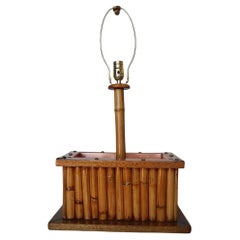 Restored Rare Rattan & Koa Wood Planter Table Lamp w/ Large Copper Accent