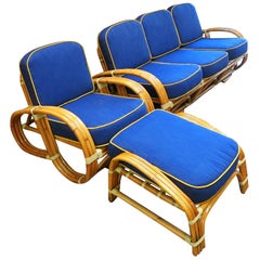 Restored Rare "Reverse Pretzel" Rattan Living Room Set