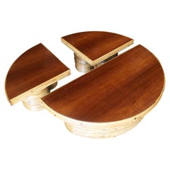 Restored Rare Round "Pie" Sectional Coffee Table with Mahogany Top